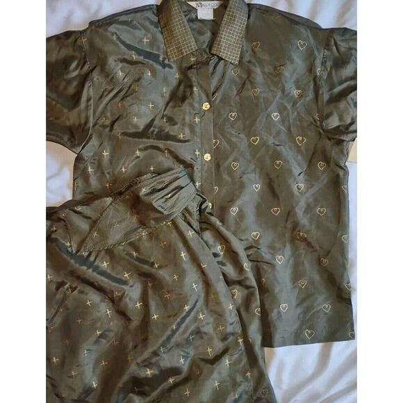 NET Sz 14 Vtg 100% Silk Top & Wrap Skirt Set Outfit Hearts & X's Novelty - Picture 2 of 9